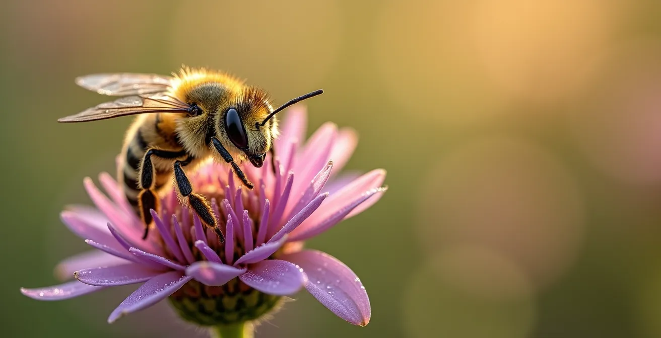 Abeille solitaire indigène butinant une asclépiade incarnate en macro détail