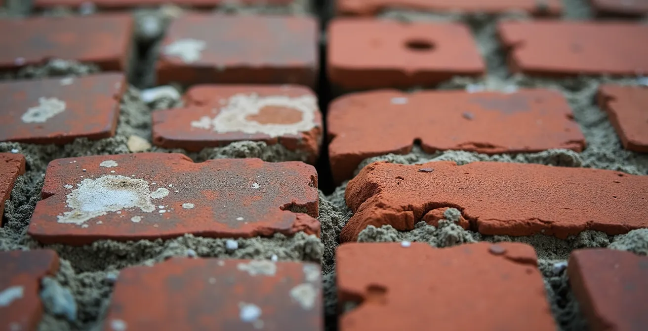 Comparaison macro entre brique patrimoniale format impérial et brique moderne métrique avec joints de mortier différents