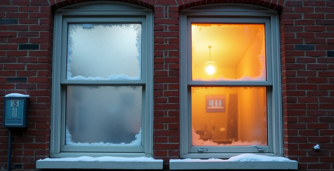 Comparaison visuelle entre fenêtre simple et triple vitrage dans une maison montréalaise