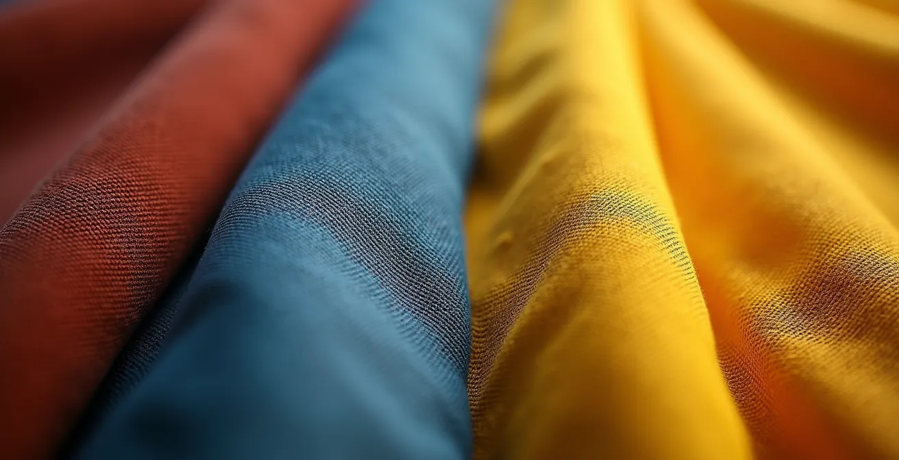 Comparaison visuelle du rendu des couleurs avec différents indices IRC sur des tissus colorés