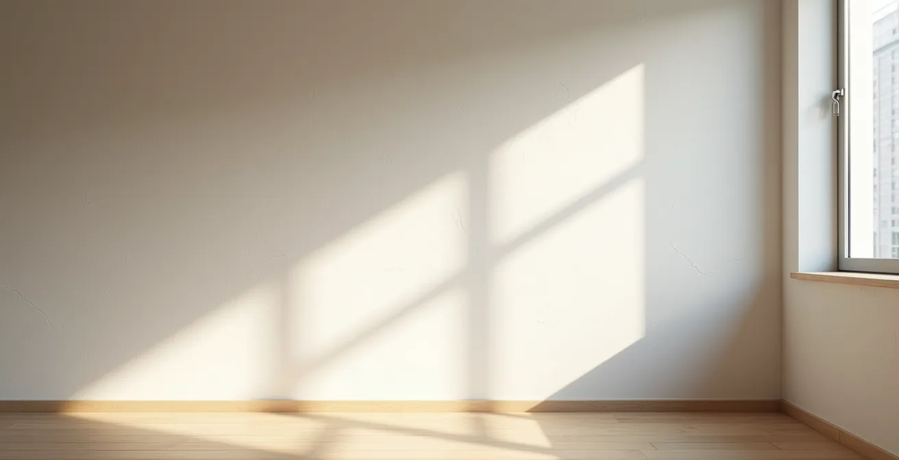 Mur texturé en plâtre captant la lumière naturelle dans un salon épuré