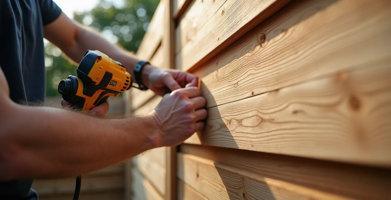 Panneau de bois horizontal à claire-voie créant de l'intimité dans une cour montréalaise